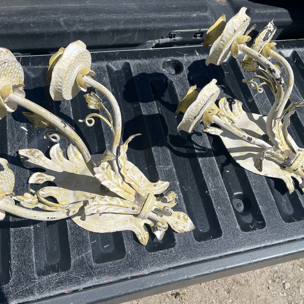 2- Cream & Gold Vintage sconces-free shipping